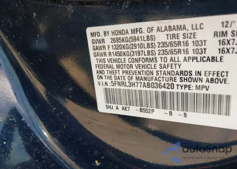 2010 Honda Odyssey Ex-L from USA, damaged, VIN 5FNRL3H77AB036420